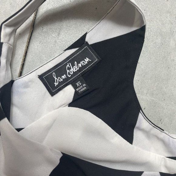 Sam Edelman Diamond Stretch Trapeze Dress Black White V Neck Sleeveless Size XS - Picture 5 of 8